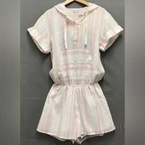 Romper Short Sleeve Lightweight Pink & White Stripe With Hood Size M By Tavik